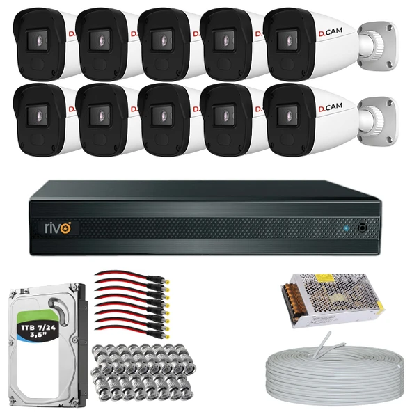 RİVO Dcam 10 Kameralı 40 Metre Gece Görüşlü Set 1TB 7/24 Hdd ürün görseli 1