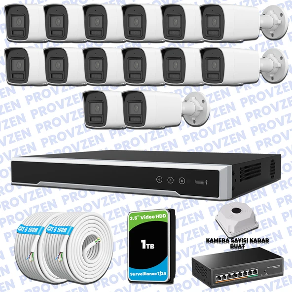 Provzen Hikvision Hibrit IP ColorVu 14 Kameralı Güvenlik Kamerası Mikrofonlu  Olay Anında bildirim ürün görseli 1