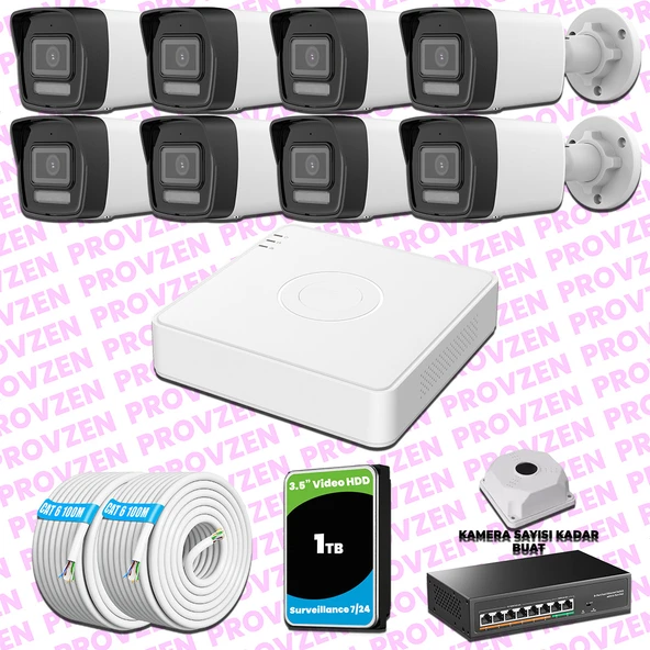 Provzen Hikvision 8 Kameralı IP 1080P ColorVu Güvenlik Kamerası Mikrofonlu Olay Anında bildirim ürün görseli 1
