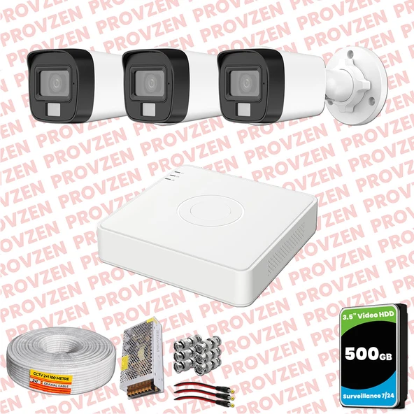 Provzen Hikvision 3 Kamera Hibrit ColorVu Full HD Güvenlik Kamera Olay Anında bildirim ürün görseli 1