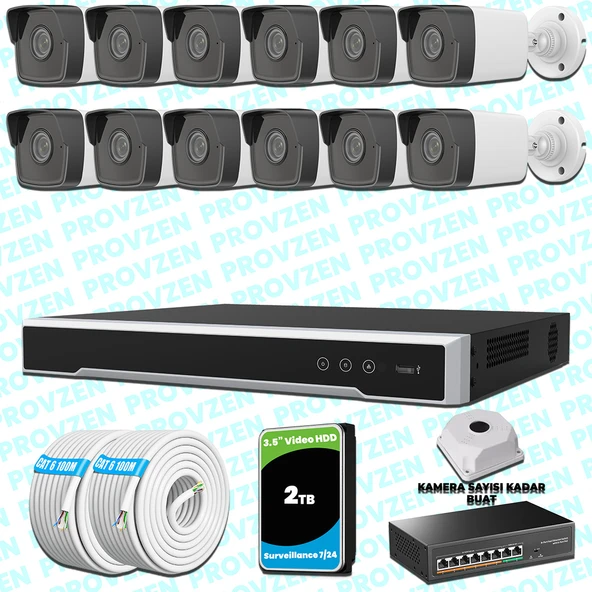 Provzen Hikvision 12 IP Kameralı 4MP 1440P Mikrofonlu Güvenlik Kamerası ürün görseli 1