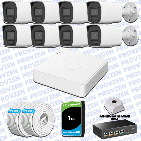 Provzen Hikvision Hibrit IP ColorVu 8 Kameralı Güvenlik Kamerası Mikrofonlu  Olay Anında bildirim ürün görseli 1