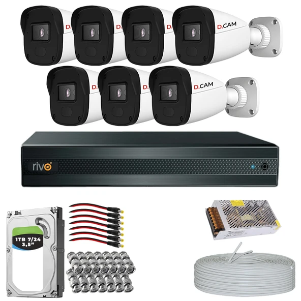 RİVO Dcam 7 Kameralı 40 Metre Gece Görüşlü Set 1TB 7/24 Hdd ürün görseli 1