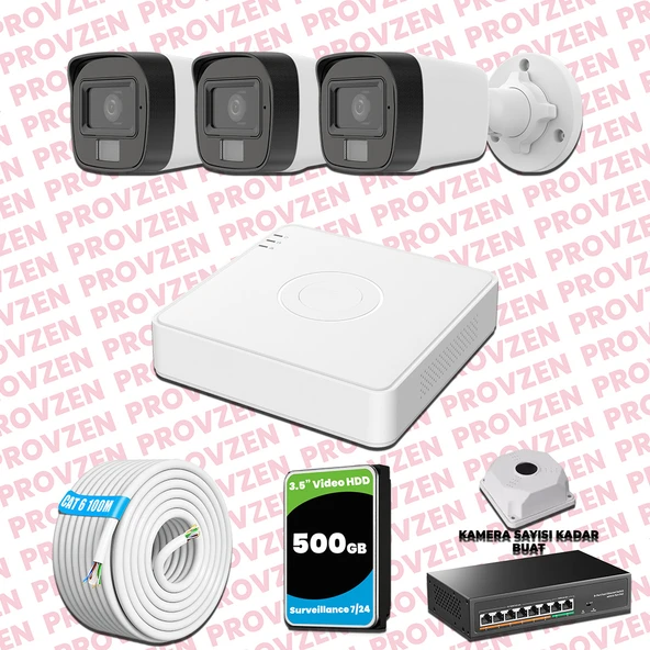 Provzen Hikvision 3 Kameralı IP Full HD Renkli Güvenlik Kamerası Mikrofonlu ürün görseli 1