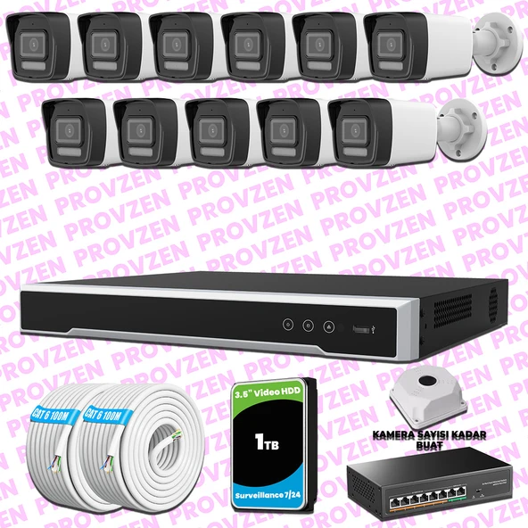 Provzen Hikvision 11 Kameralı IP 1080P ColorVu Güvenlik Kamerası Mikrofonlu Olay Anında bildirim ürün görseli 1
