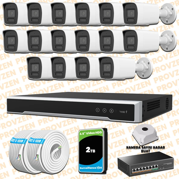 Provzen Hikvision 16 Kameralı 4MP IP Hibrit ColorVu Güvenlik Kamerası Mikrofonlu  Olay Anında bildirim ürün görseli 1