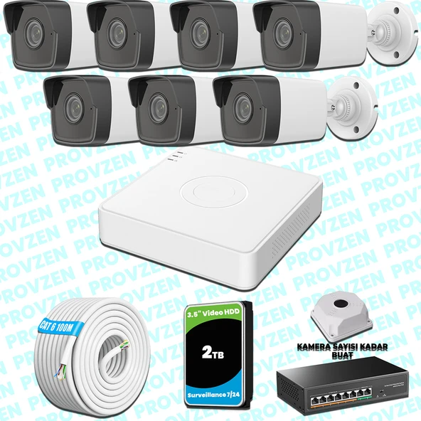 Provzen Hikvision 7 IP Kameralı 4MP 1440P Mikrofonlu Güvenlik Kamerası ürün görseli 1
