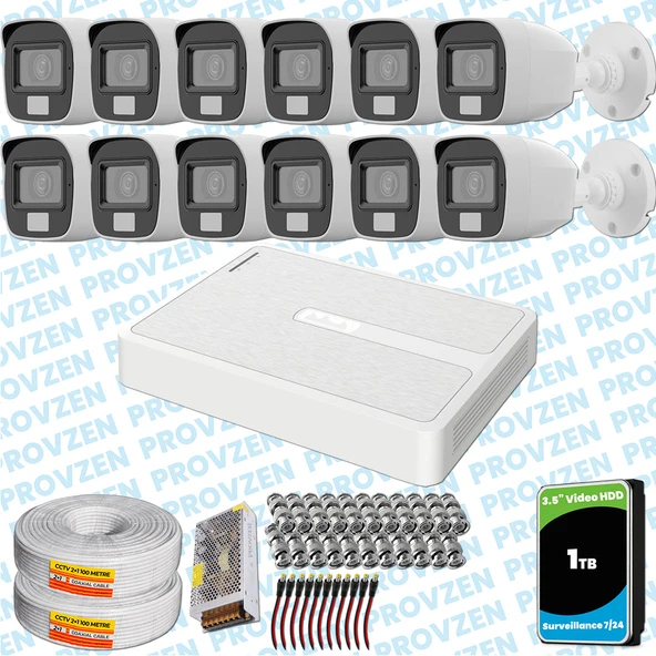 Provzen HiLook 12 Kameralı Full HD ColorVu Mikrofonlu Güvenlik Kamerası Olay Anında bildirim ürün görseli 1