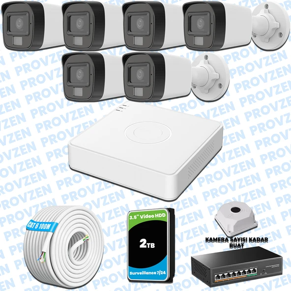 Provzen Hikvision 6’lı İP 4MP Güvenlik Kamerası Seti Colorvu Mikrofonlu Olay Anında Bildirim ürün görseli 1