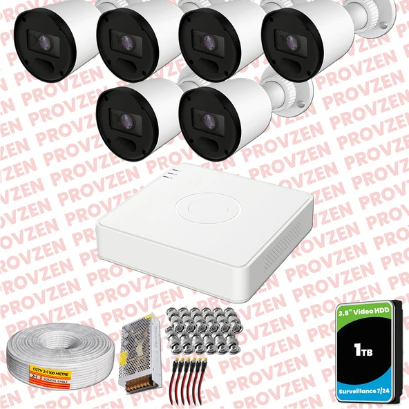 Provzen RV Hikvision 6 Kameralı Full HD 20mt Gece Görüşlü Güvenlik Kamerası Olay Anında bildirim ürün görseli 1