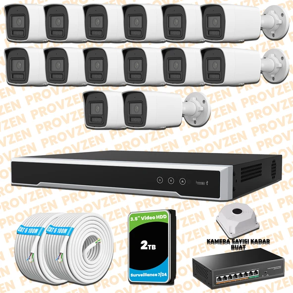 Provzen Hikvision 14 Kameralı 4MP IP Hibrit ColorVu Güvenlik Kamerası Mikrofonlu  Olay Anında bildirim ürün görseli 1