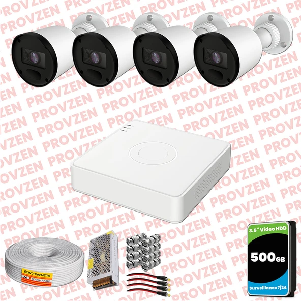 Provzen RV Hikvision 4 Kameralı Full HD 20mt Gece Görüşlü Güvenlik Kamerası Olay Anında bildirim ürün görseli 1