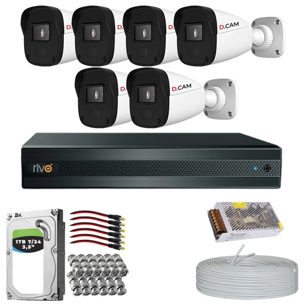 RİVO Dcam 6 Kameralı 40 Metre Gece Görüşlü Set 1TB 7/24 Hdd ürün görseli 1
