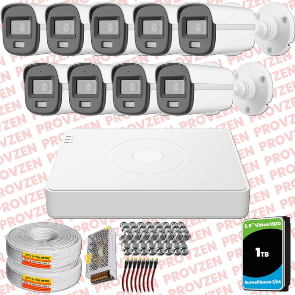 Provzen Hikvision ColorVu Full HD 9 Kameralı Gece Renkli Güvenlik Kamerası Olay Anında bildirim ürün görseli 1