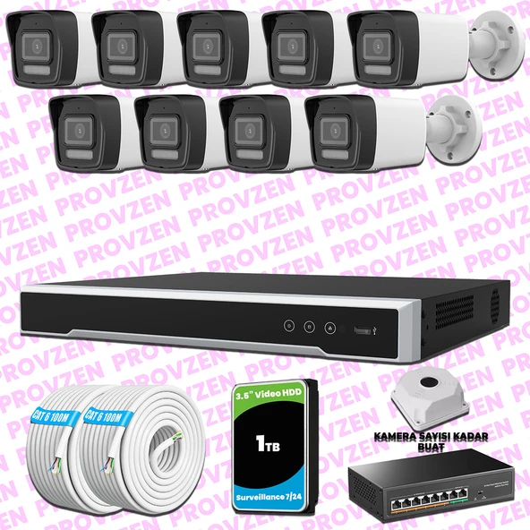 Provzen Hikvision 9 Kameralı IP 1080P ColorVu Güvenlik Kamerası Mikrofonlu Olay Anında bildirim ürün görseli 1