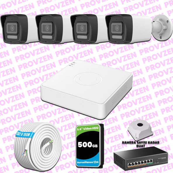 Provzen Hikvision 4 Kameralı IP 1080P ColorVu Güvenlik Kamerası Mikrofonlu Olay Anında bildirim ürün görseli 1