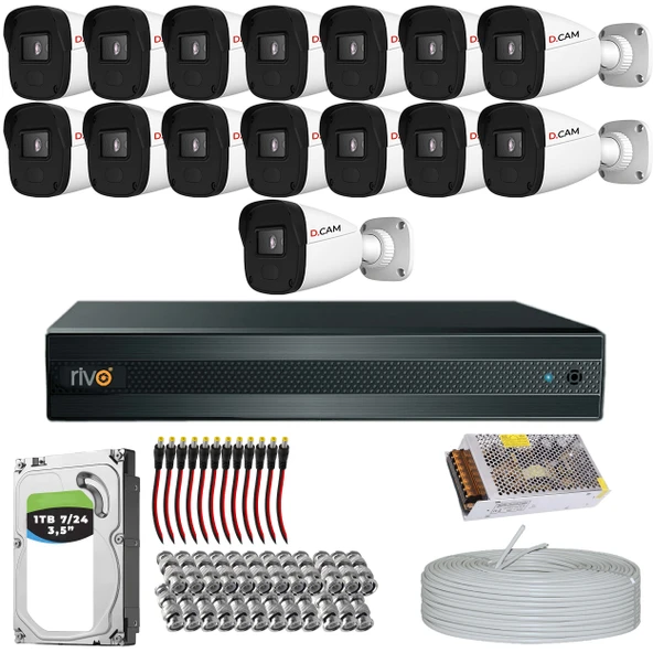 RİVO Dcam 15 Kameralı 40 Metre Gece Görüşlü Set 1TB 7/24 Hdd ürün görseli 1