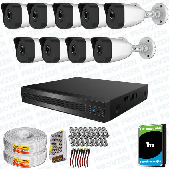 Provzen RV HiLook 9 Kameralı Full HD Geniş Açı Güvenlik Kamerası ürün görseli 1