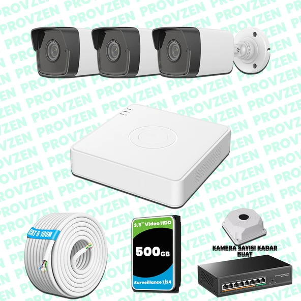 Provzen Hikvision 3 Kameralı IP 1080P Mikrofonlu Güvenlik Kamerası Olay Anında bildirim ürün görseli 1