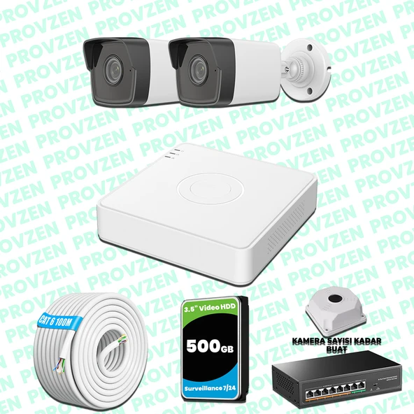 Provzen Hikvision 2 Kameralı IP 1080P Mikrofonlu Güvenlik Kamerası Olay Anında bildirim ürün görseli 1