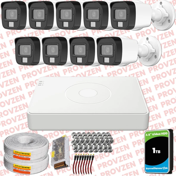Provzen Hikvision 9 Kamera Hibrit ColorVu Full HD Güvenlik Kamera Olay Anında bildirim ürün görseli 1