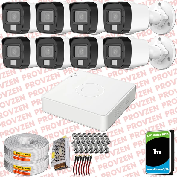 Provzen Hikvision 8 Kamera Hibrit ColorVu Full HD Güvenlik Kamera Olay Anında bildirim ürün görseli 1