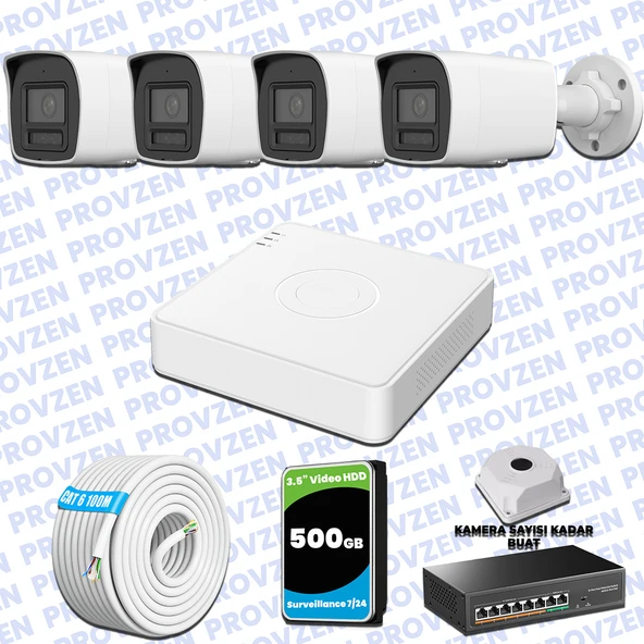 Provzen Hikvision Hibrit IP ColorVu 4 Kameralı Güvenlik Kamerası Mikrofonlu  Olay Anında bildirim ürün görseli 1
