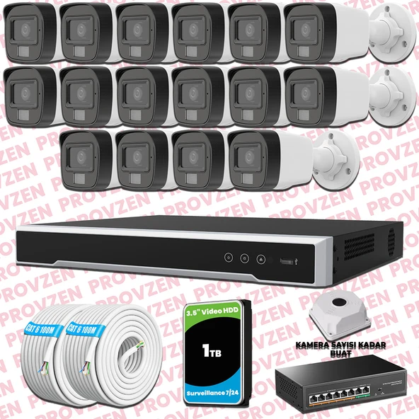 Provzen Hikvision 16 Kameralı IP Full HD Renkli Güvenlik Kamerası Mikrofonlu ürün görseli 1