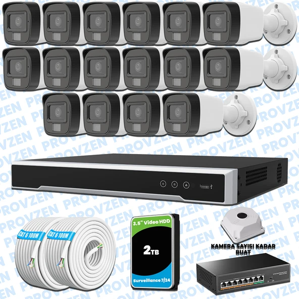 Provzen Hikvision 16’lı İP 4MP Güvenlik Kamerası Seti Colorvu Mikrofonlu Olay Anında Bildirim ürün görseli 1