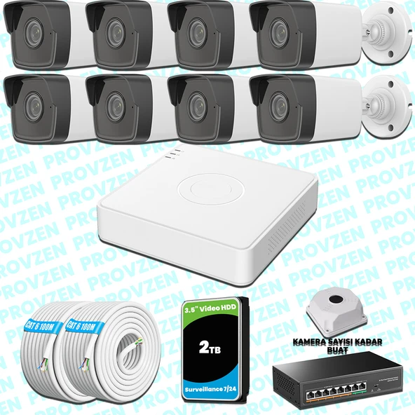 Provzen Hikvision 8 IP Kameralı 4MP 1440P Mikrofonlu Güvenlik Kamerası ürün görseli 1