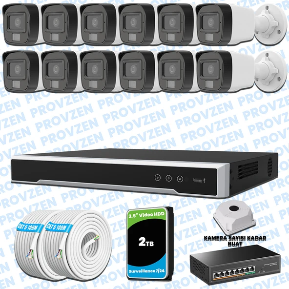 Provzen Hikvision 12’li İP 4MP Güvenlik Kamerası Seti Colorvu Mikrofonlu Olay Anında Bildirim ürün görseli 1