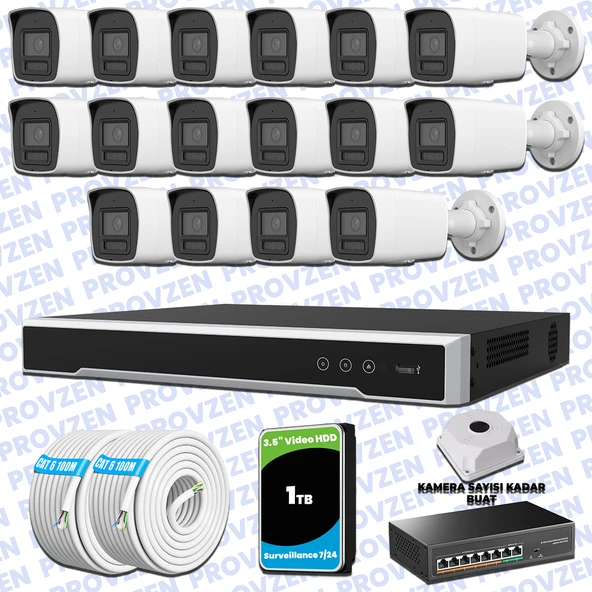 Provzen Hikvision Hibrit IP ColorVu 16 Kameralı Güvenlik Kamerası Mikrofonlu  Olay Anında bildirim ürün görseli 1