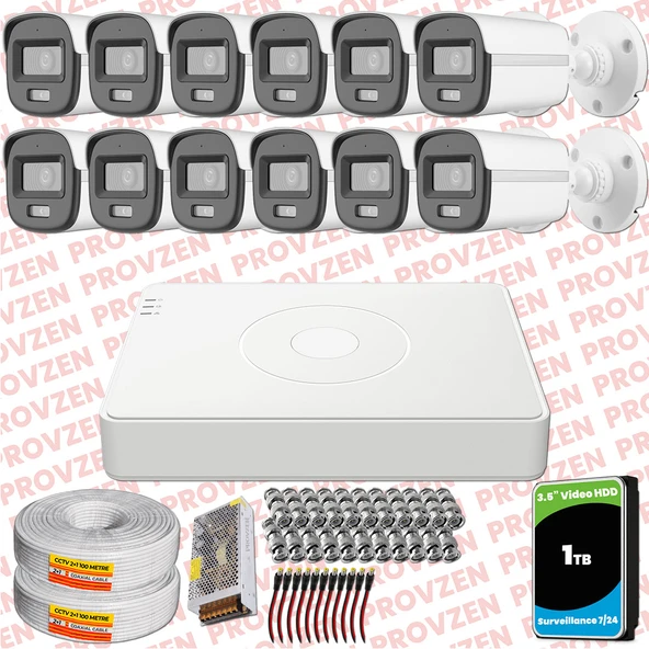 Provzen Hikvision ColorVu Full HD 12 Kameralı Gece Renkli Güvenlik Kamerası Olay Anında bildirim ürün görseli 1