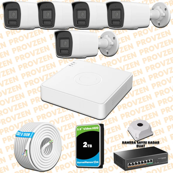 Provzen Hikvision 5 Kameralı 4MP IP Hibrit ColorVu Güvenlik Kamerası Mikrofonlu  Olay Anında bildirim ürün görseli 1