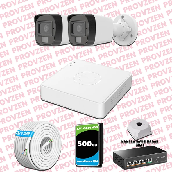 Provzen Hikvision 2 Kameralı IP Full HD Renkli Güvenlik Kamerası Mikrofonlu ürün görseli 1