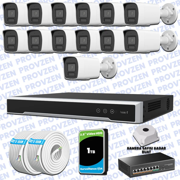Provzen Hikvision Hibrit IP ColorVu 13 Kameralı Güvenlik Kamerası Mikrofonlu  Olay Anında bildirim ürün görseli 1