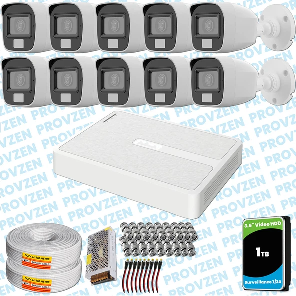 Provzen HiLook 10 Kameralı Full HD ColorVu Mikrofonlu Güvenlik Kamerası Olay Anında bildirim ürün görseli 1