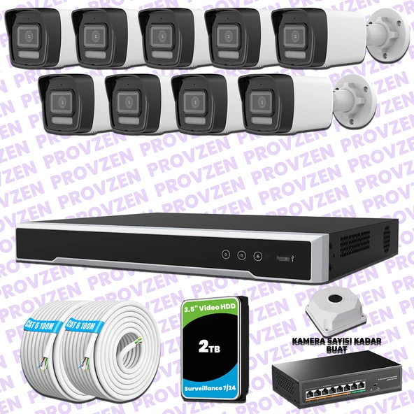 Provzen Hikvision 9 IP 4MP Hibrit ColorVu Güvenlik Kamerası Seti Olay Anında bildirim ürün görseli 1
