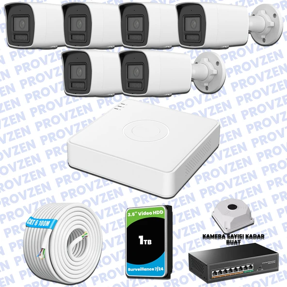 Provzen Hikvision Hibrit IP ColorVu 6 Kameralı Güvenlik Kamerası Mikrofonlu  Olay Anında bildirim ürün görseli 1