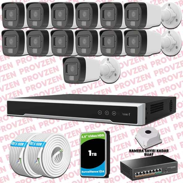 Provzen Hikvision 13 Kameralı IP Full HD Renkli Güvenlik Kamerası Mikrofonlu ürün görseli 1
