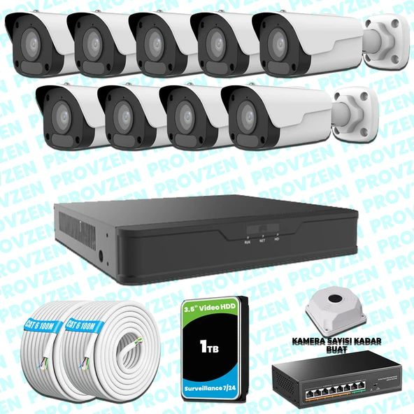 Provzen UNV 9 Kameralı IP Full HD Güvenlik Kamerası Seti ürün görseli 1