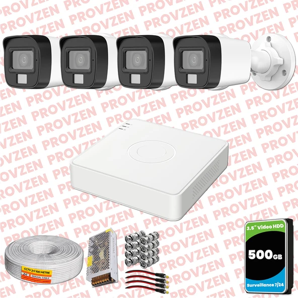 Provzen Hikvision 4 Kamera Hibrit ColorVu Full HD Güvenlik Kamera Olay Anında bildirim ürün görseli 1