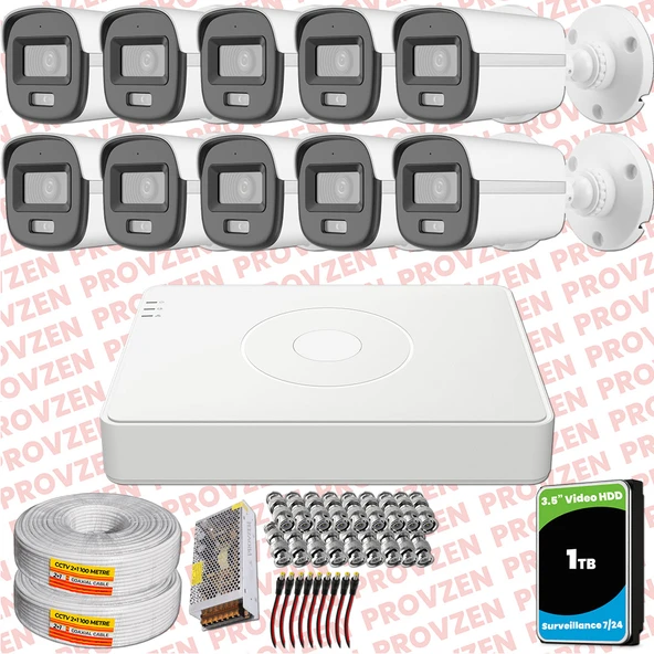 Provzen Hikvision ColorVu Full HD 10 Kameralı Gece Renkli Güvenlik Kamerası Olay Anında bildirim ürün görseli 1