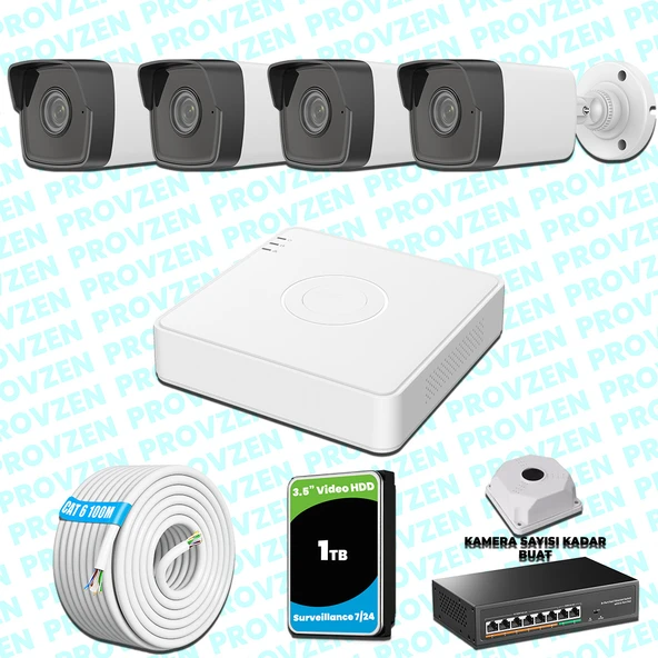 Provzen Hikvision 4 IP Kameralı 4MP 1440P Mikrofonlu Güvenlik Kamerası ürün görseli 1