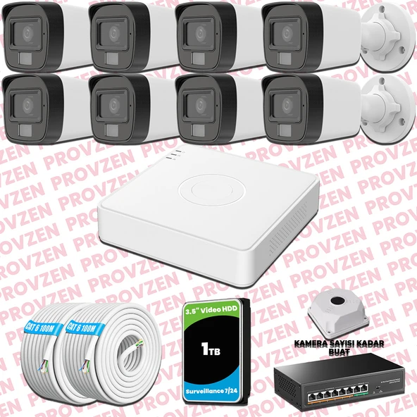 Provzen Hikvision 8 Kameralı IP Full HD Renkli Güvenlik Kamerası Mikrofonlu ürün görseli 1