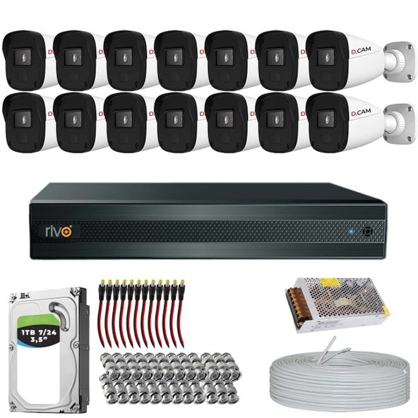 RİVO Dcam 14 Kameralı 40 Metre Gece Görüşlü Set 1TB 7/24 Hdd ürün görseli 1