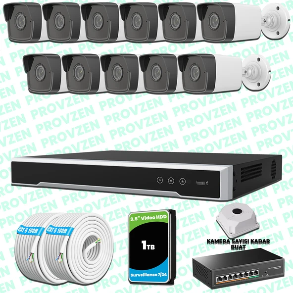 Provzen Hikvision 11 Kameralı IP 1080P Mikrofonlu Güvenlik Kamerası Olay Anında bildirim ürün görseli 1
