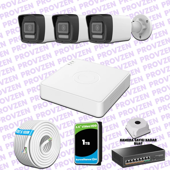 Provzen Hikvision 3 IP 4MP Hibrit ColorVu Güvenlik Kamerası Seti Olay Anında bildirim ürün görseli 1
