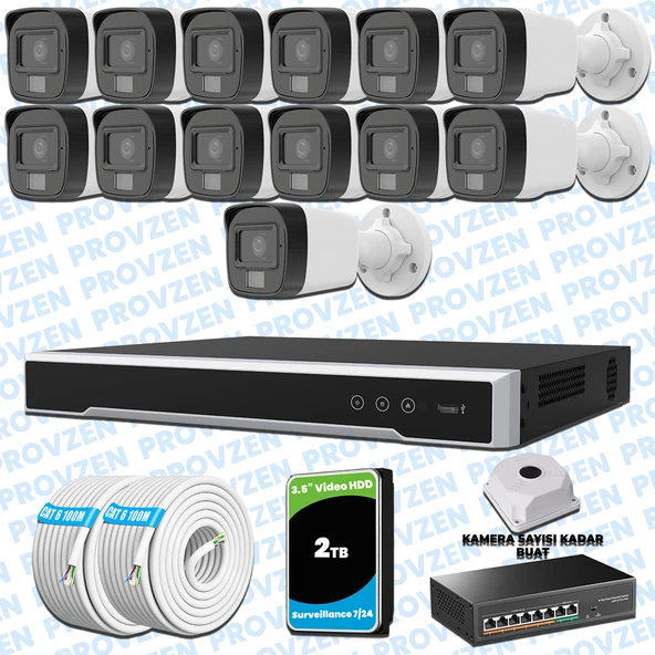 Provzen Hikvision 13’lü İP 4MP Güvenlik Kamerası Seti Colorvu Mikrofonlu Olay Anında Bildirim ürün görseli 1