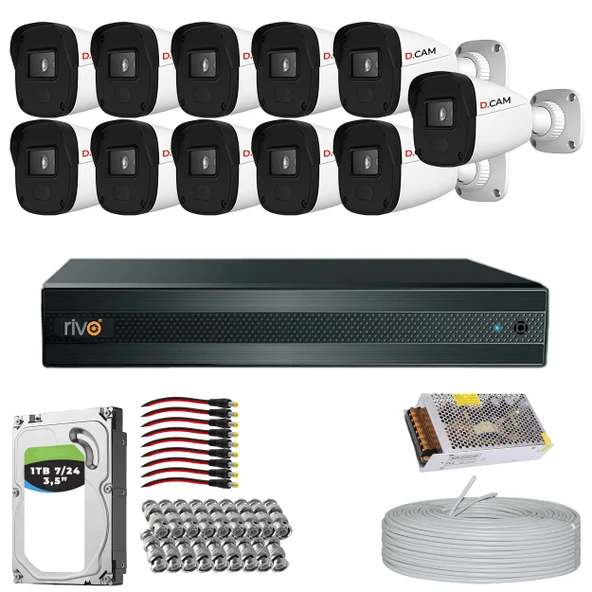 RİVO Dcam 11 Kameralı 40 Metre Gece Görüşlü Set 1TB 7/24 Hdd ürün görseli 1
